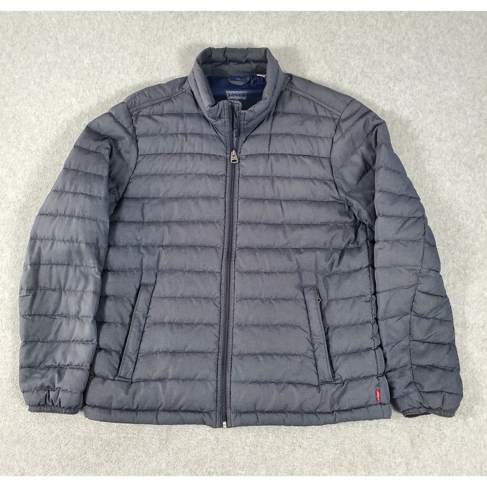Levis Mens Packable Puffer Jacket Mens Large Gray Down Fill Quilted Full Zip